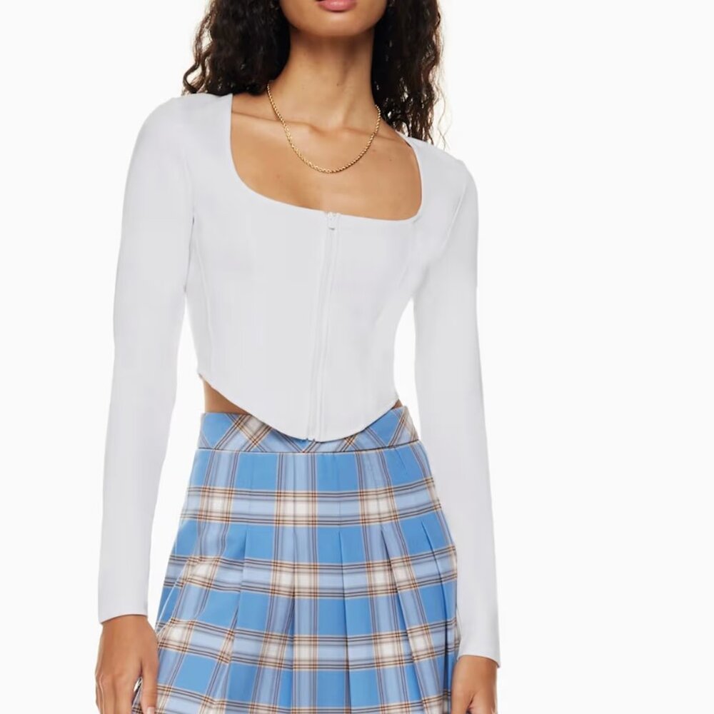 Aritzia Sunday Best Maverick Bustier Long Sleeve Zip Crop Top White sz XS